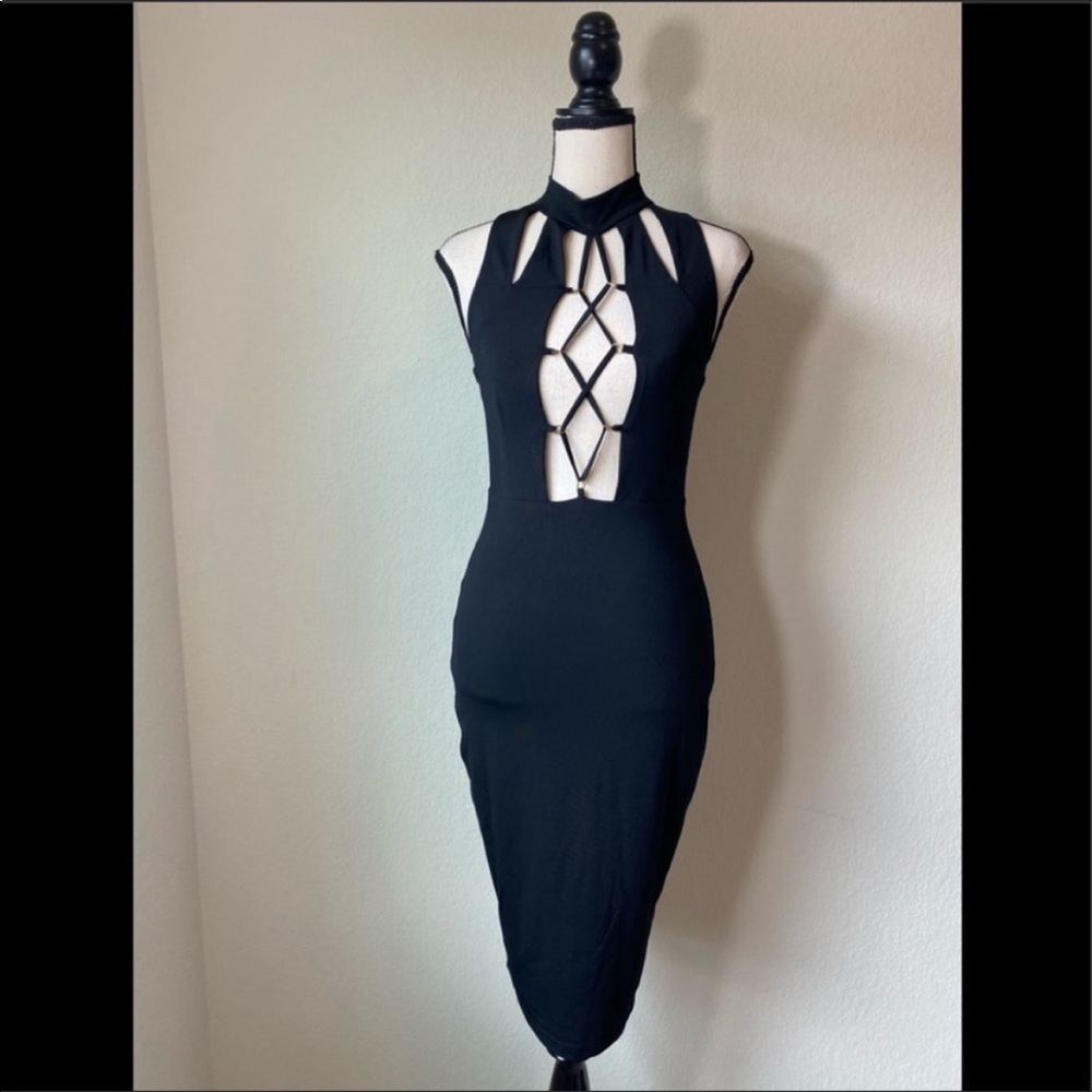 Dance & Marvel Lace Up Bodycon Dress in Black